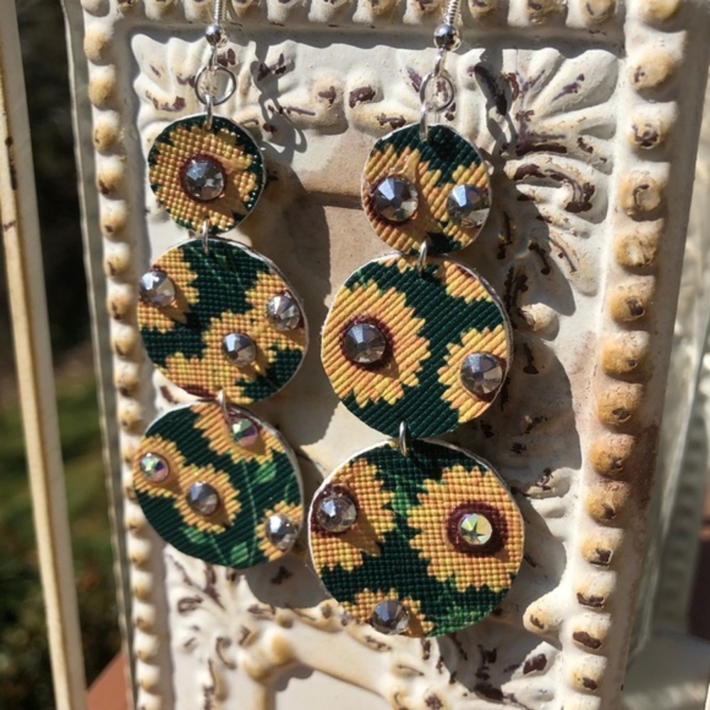 Sunflower Rhinestone Earrings - Picture 2 of 6